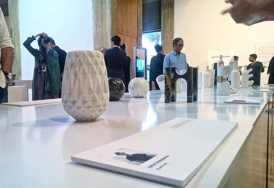 Faceted marble vase installed at Objet, Niavaran